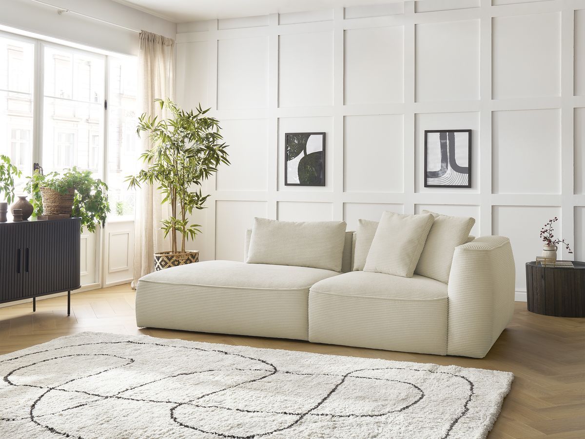 Bobochic Leopold Sofa 3-Sitzer Cordsamt Beige Armlehne rechts