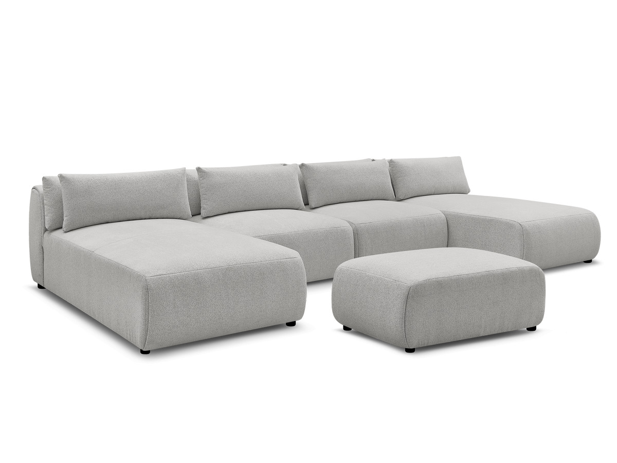 Bobochic Jana Wohnlandschaft mit kleinem Pouf Melange-Stoff Hellgrau