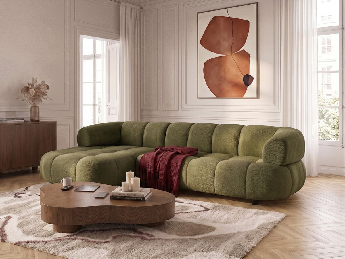 Bobochic Lovely Ecksofa mit Schlaffunktion Stoff Grün Ecke links