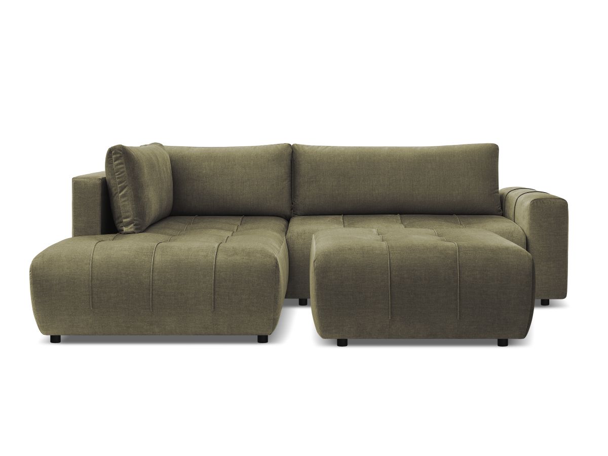Bobochic Arsene Ecksofa mit Schlaffunktion und Bettkasten und Pouf 277 × 200 cm Samt Grün Ecke links