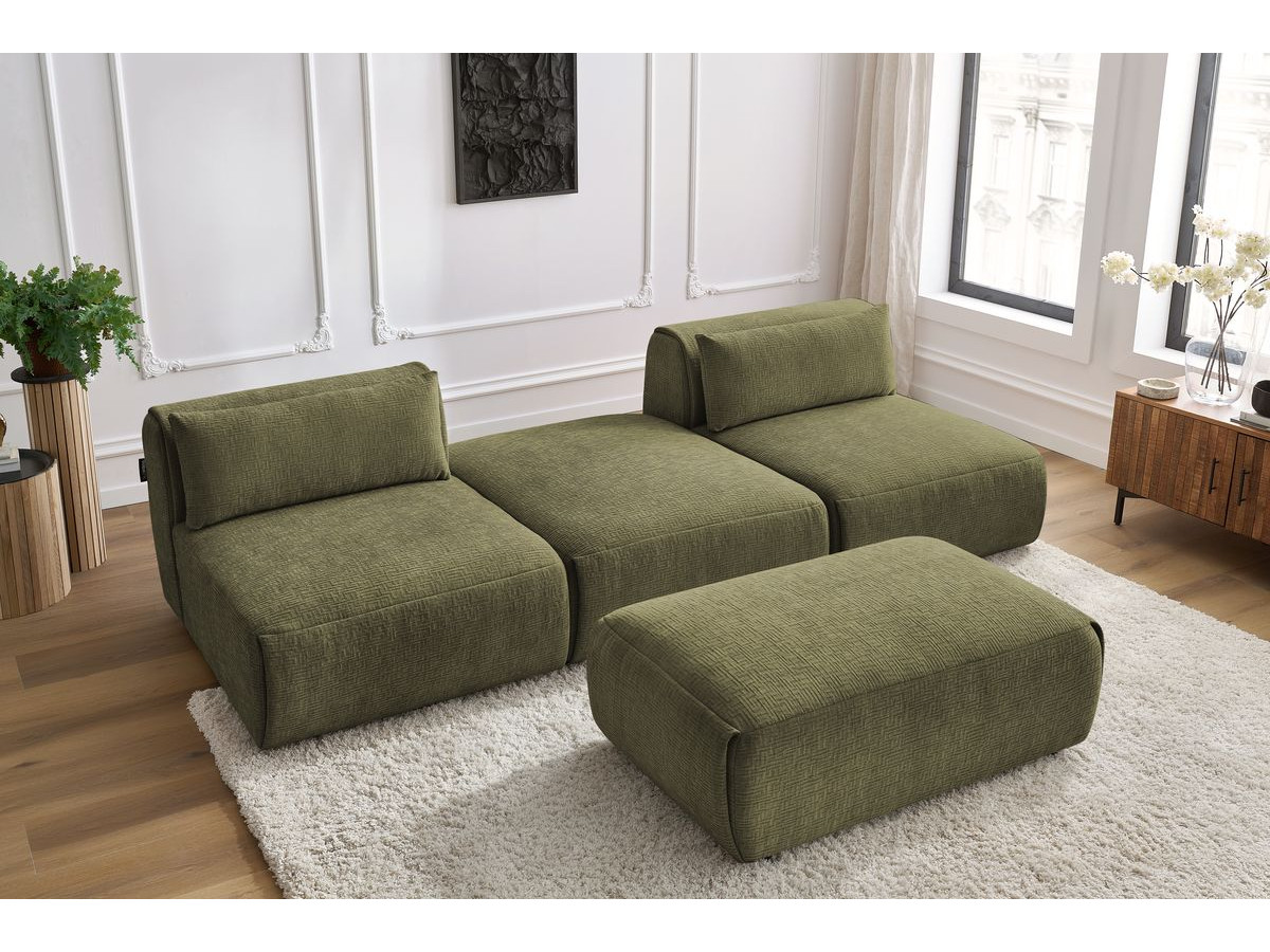 Bobochic Jeanne Sofa 4-Sitzer mit Pouf Strukturstoff Grün