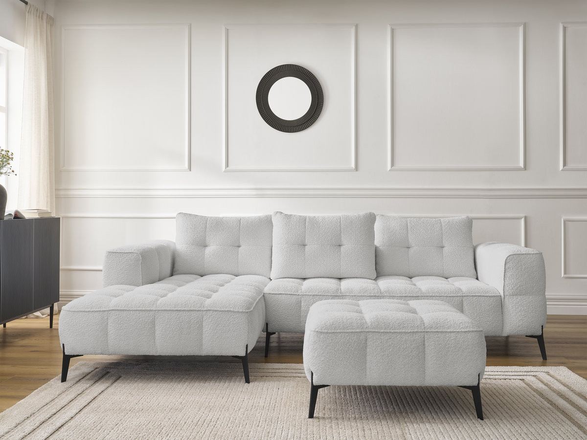 Bobochic Anis Ecksofa mit Pouf Bouclé-Stoff Hellgrau Ecke links