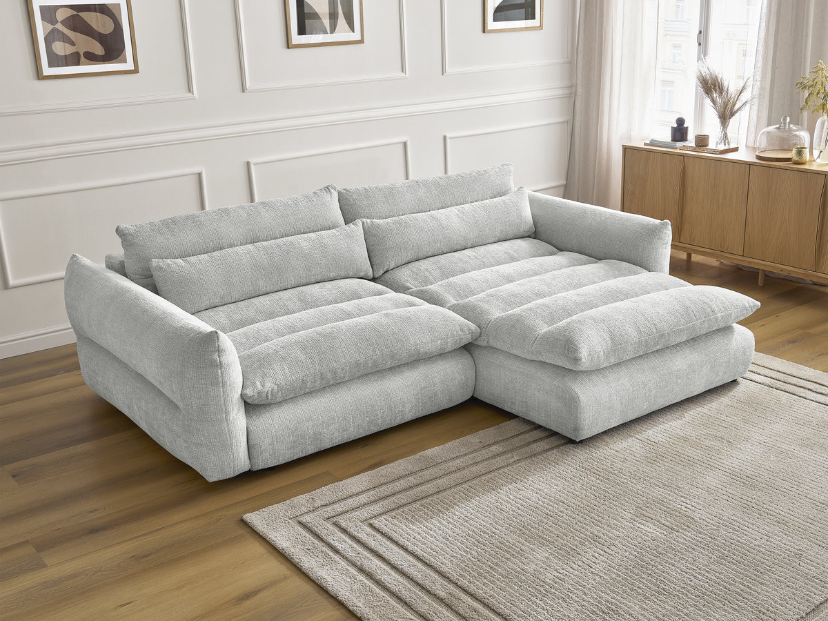 Bobochic Neil Ecksofa Strukturstoff Hellgrau Ecke rechts
