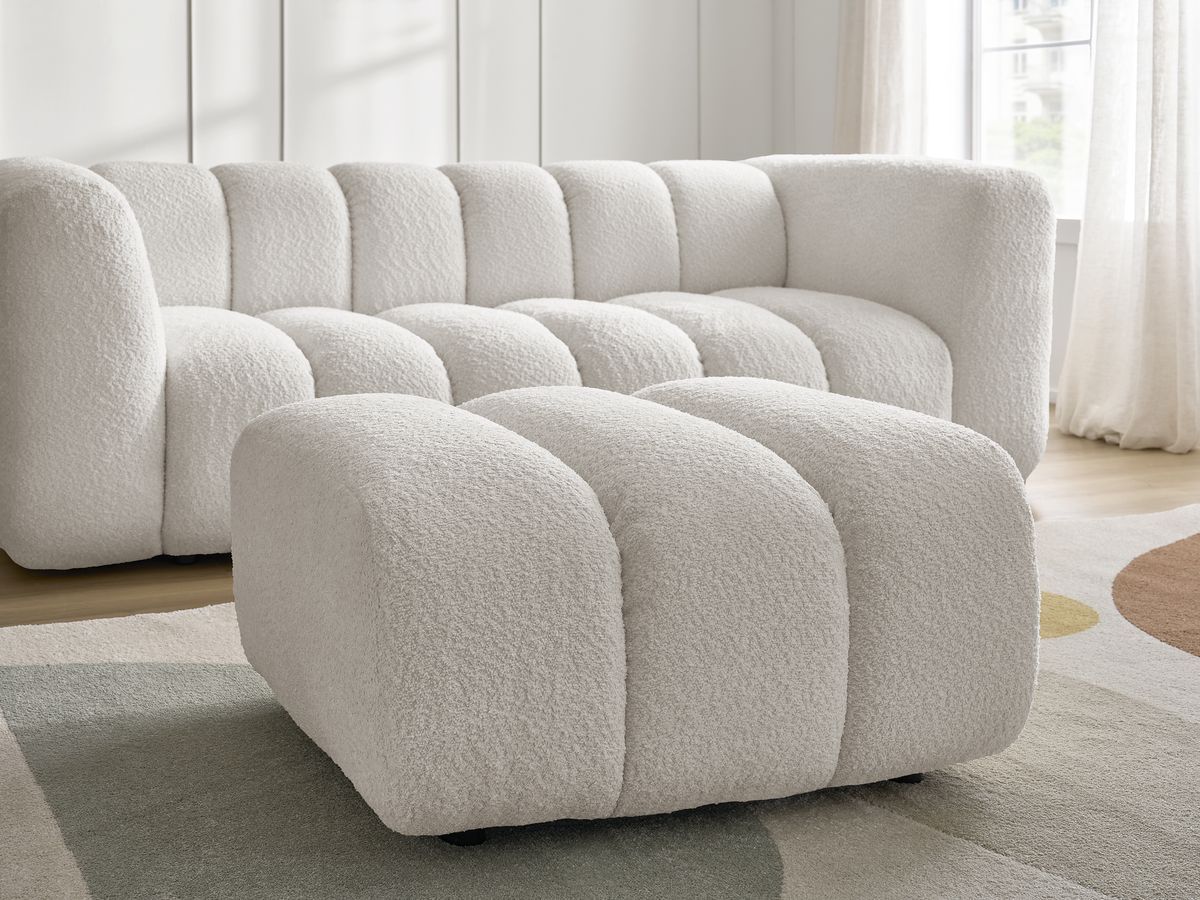 Bobochic Talia Sofa 3-Sitzer mit Pouf Bouclé-Stoff Weiß