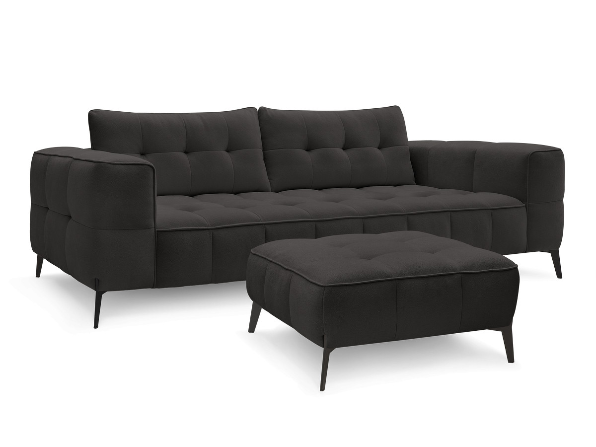 Bobochic Anis Sofa 3-Sitzer mit Pouf Strukturstoff Schwarz