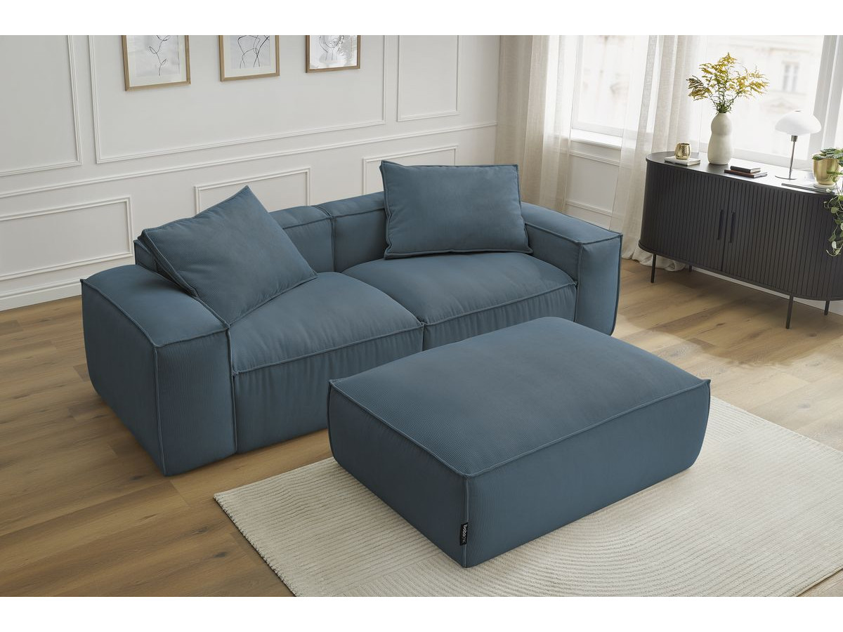 Bobochic Boheme Sofa 4-Sitzer mit Pouf Cordsamt Dunkelblau