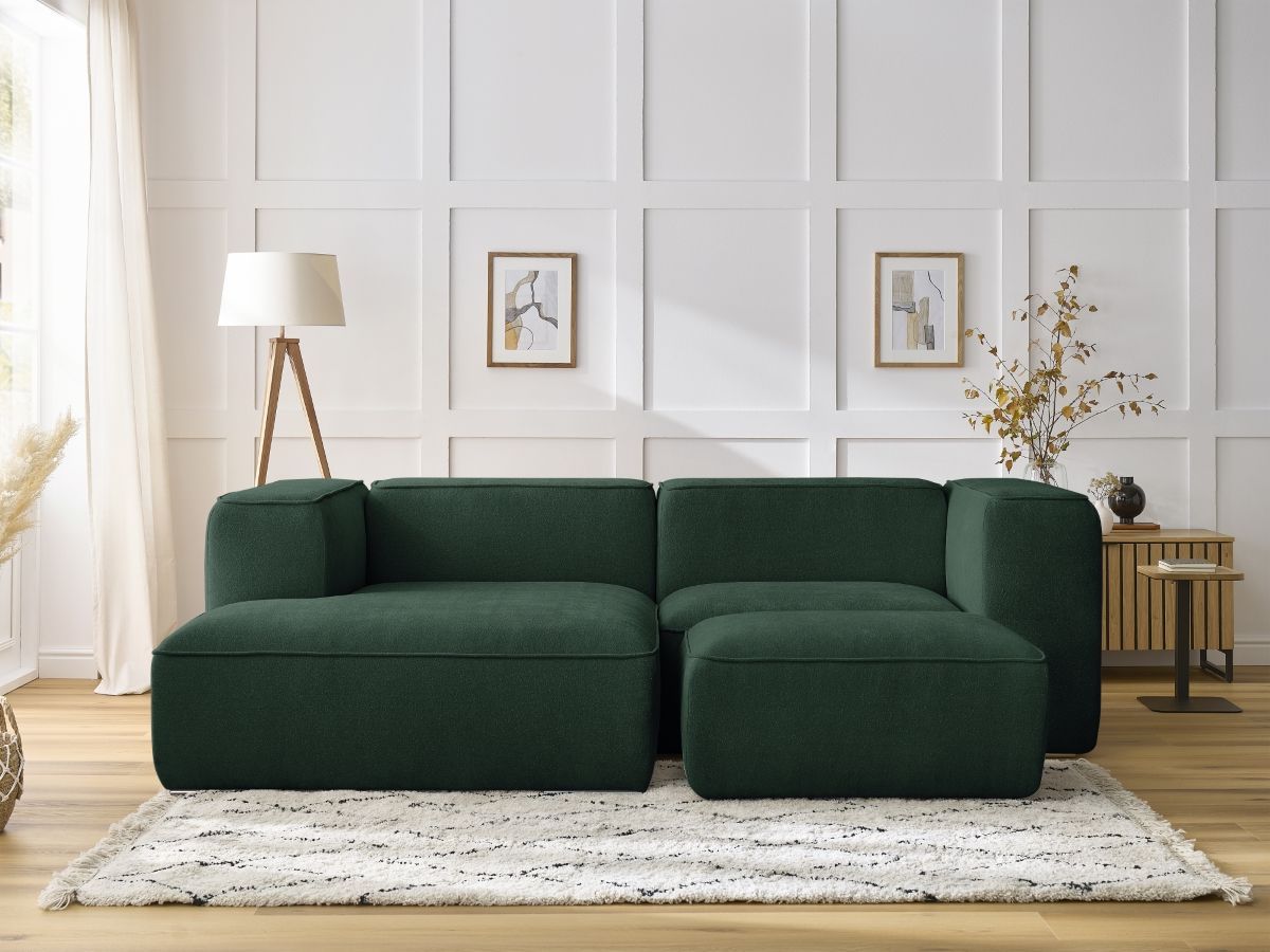 Bobochic Zephyr Ecksofa mit Pouf 260 × 165 cm Strukturstoff Grün Ecke links