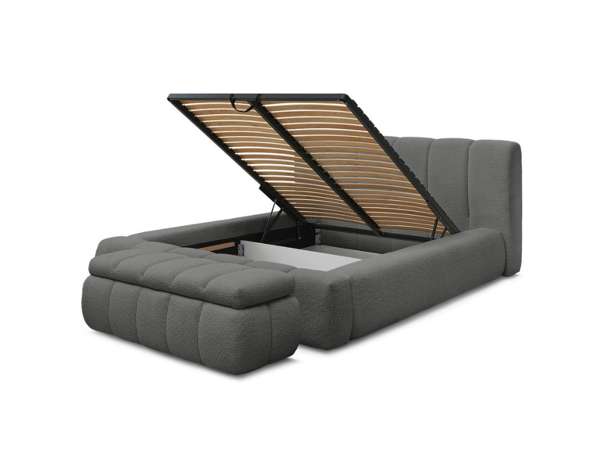 Bobochic Denali Polsterbett mit Bettkasten mit Bettbank Bouclé-Stoff Dunkelgrau, Liegefläche 180 × 200 cm