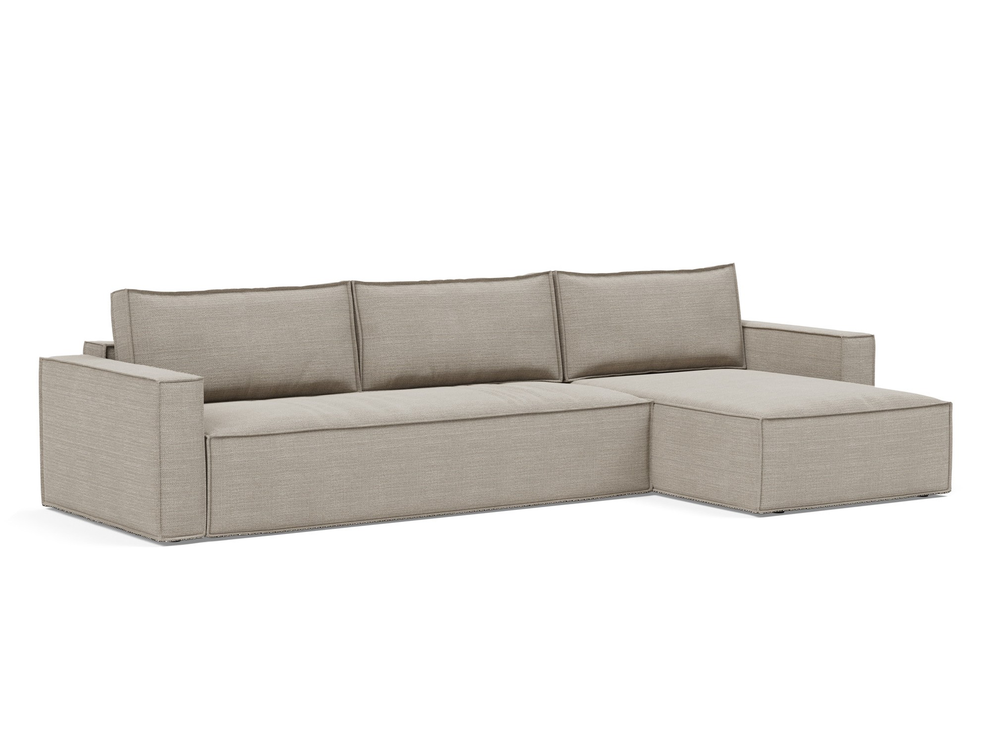 Schlafsofa Newilla mit Chaiselongue Strukturierter Stoff Kenya 579-Gravel