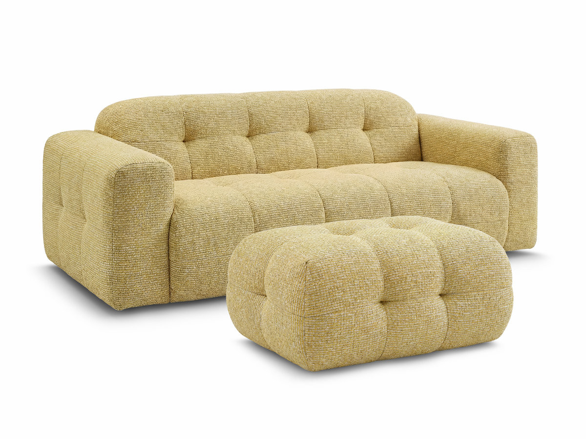 Bobochic Laura Sofa 3-Sitzer mit kleinem Pouf Melange-Stoff Gelb