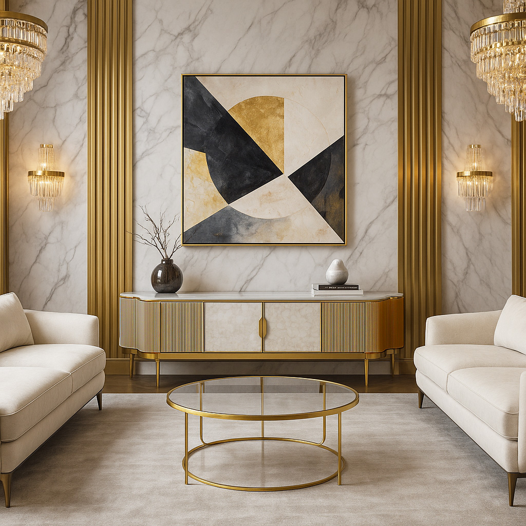 Livin Hill TV-Kommode Stilig 200 × 40 × 52 cm Champagnergold, Platte Weiß