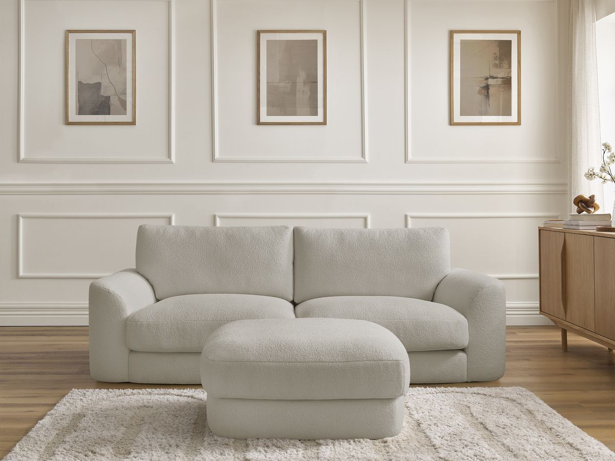 Bobochic Leonore Sofa 3-Sitzer mit Pouf Bouclé-Stoff Taupe