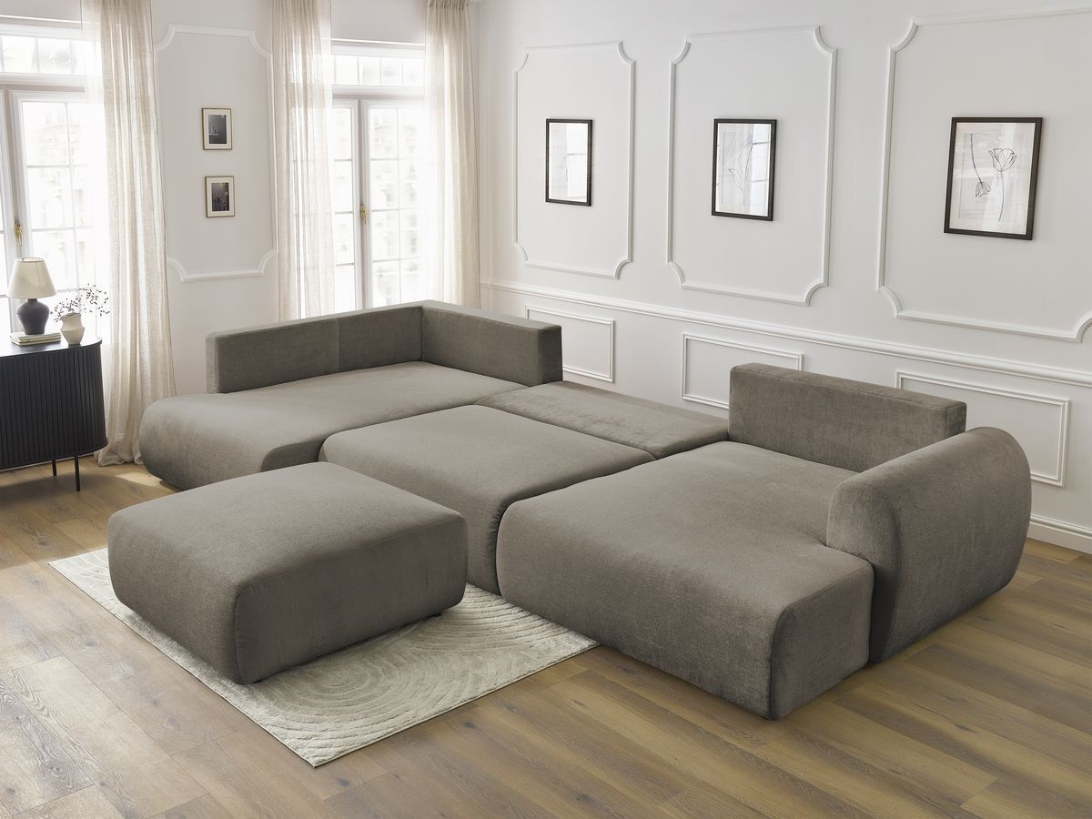 Bobochic Lucien Wohnlandschaft mit Pouf Stoff Taupe Ecke rechts