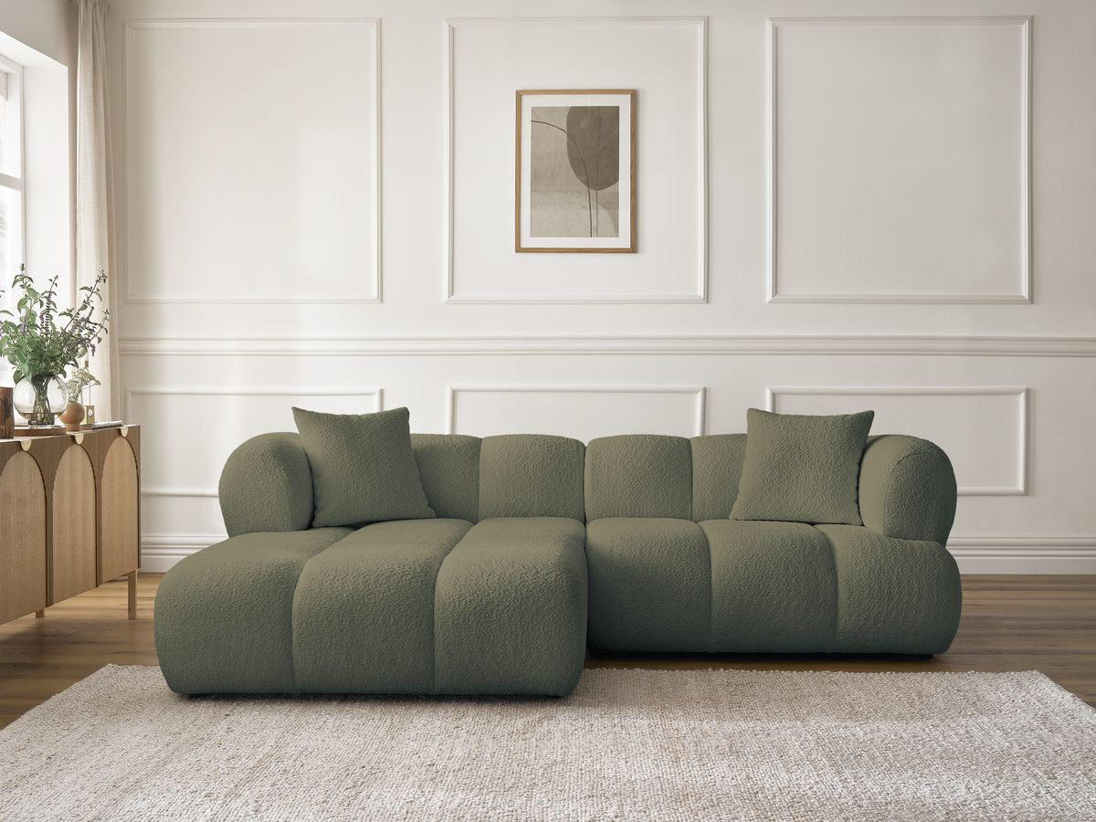Bobochic Pamira Ecksofa Bouclé-Stoff Grün Ecke links