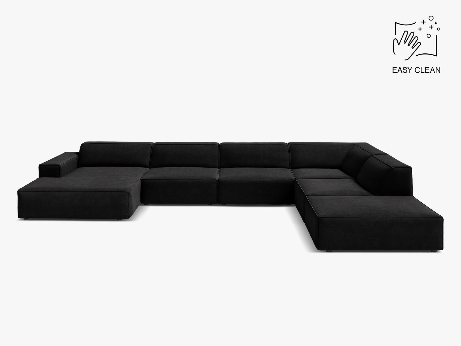 Micadoni Panorama-Ecksofa Jodie 7-Sitzer Samt Venus Schwarz Rechts