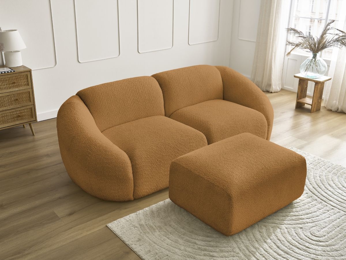 Bobochic Tina Sofa 3-Sitzer mit Pouf Bouclé-Stoff Gelb