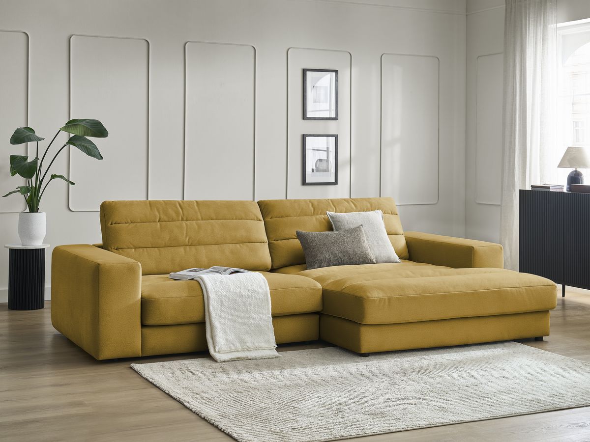 Bobochic Sierra Ecksofa Samt Gelb Ecke rechts