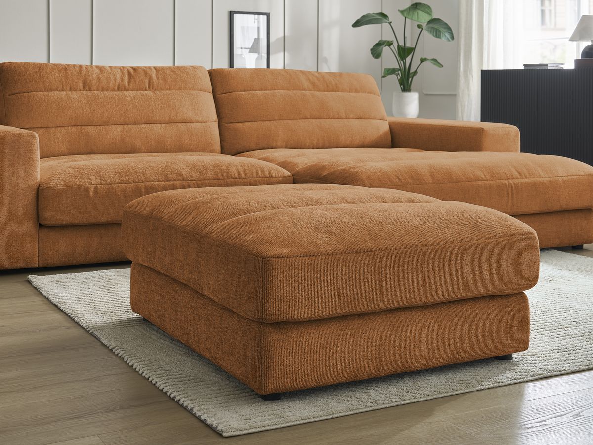 Bobochic Sierra Ecksofa mit Pouf Strukturstoff Orange Ecke rechts