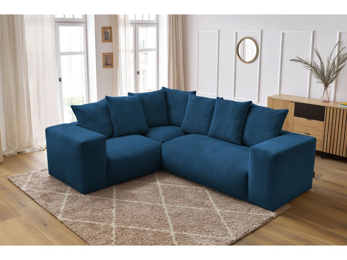 Bobochic Voltaire Ecksofa 268 × 214 cm Cordsamt Dunkelblau Ecke links