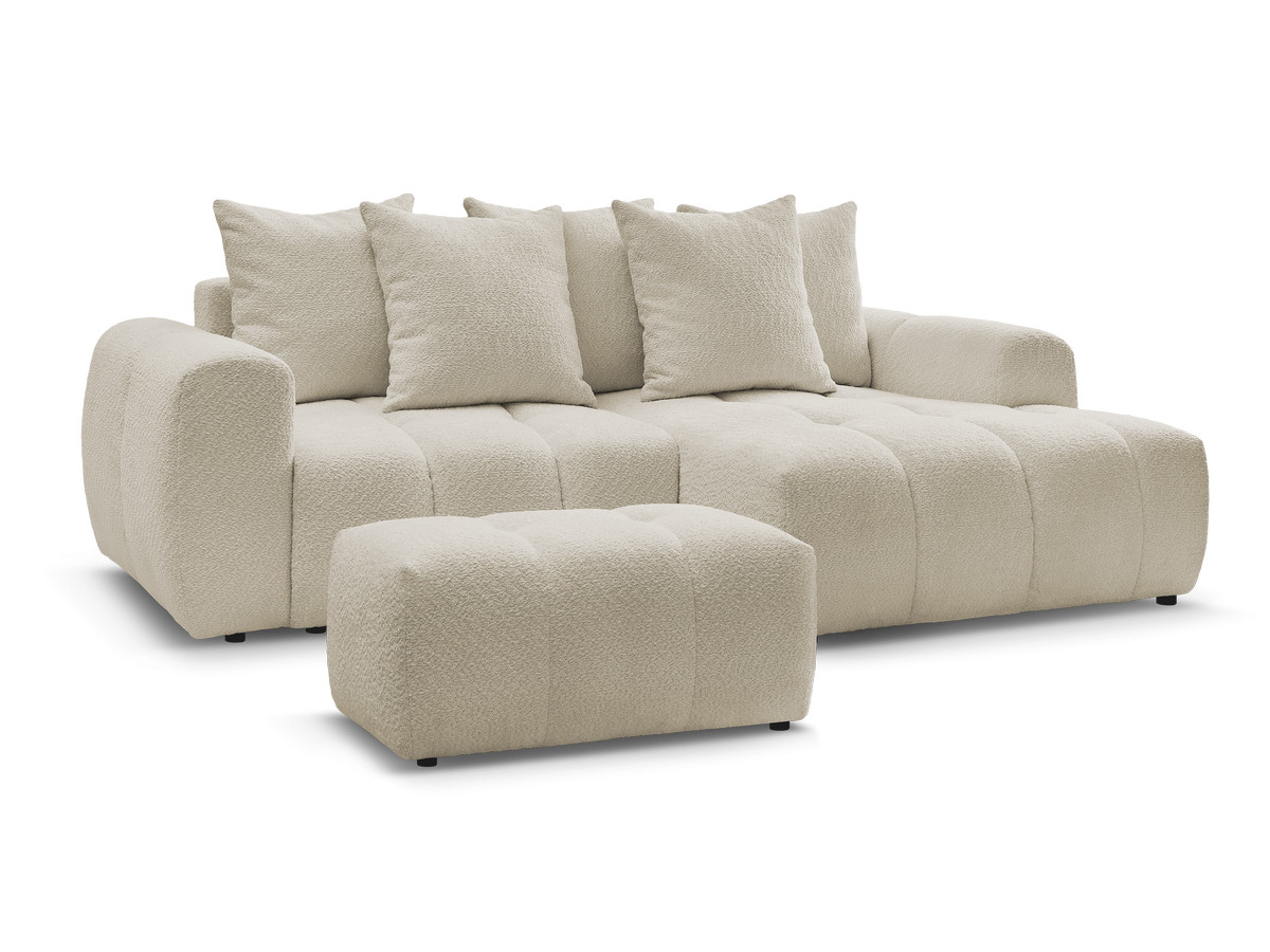 Bobochic Roxelane Ecksofa mit Schlaffunktion und Bettkasten und Pouf 258 × 150 cm Bouclé-Stoff Beige Ecke rechts