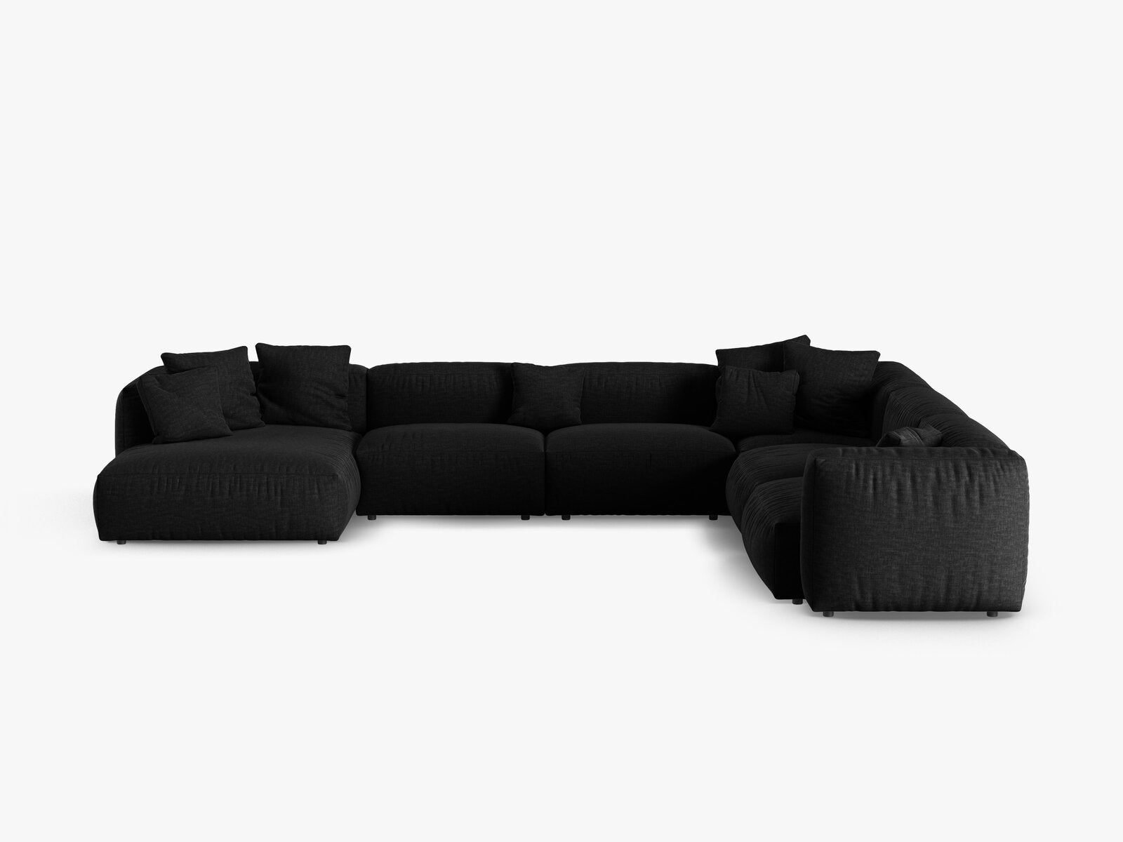 Micadoni modulares Ecksofa XL Martina 6-Sitzer 90cm Sitztiefe Rechts Strukturierter Stoff Boston Schwarz