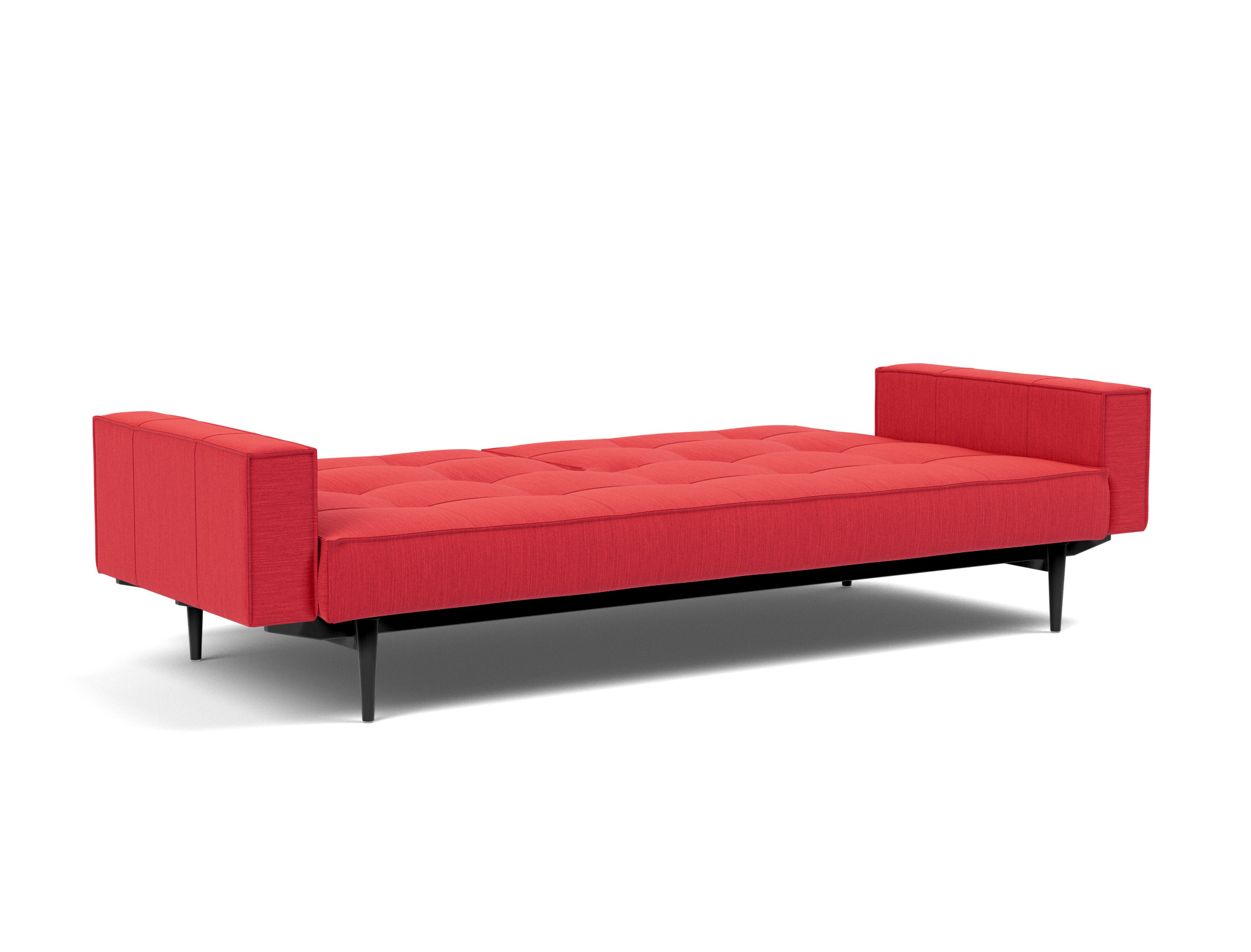 Schlafsofa Splitback mit Armlehnen Flachgewebe Elegance 511-Red Beine Styletto Eiche schwarz