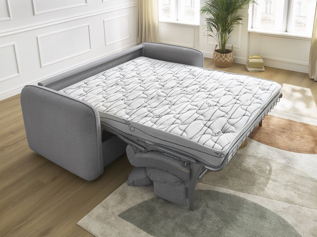 Bobochic Achille Schlafsofa 3-Sitzer Melange-Stoff Hellgrau, Liegefläche 160 × 200 cm