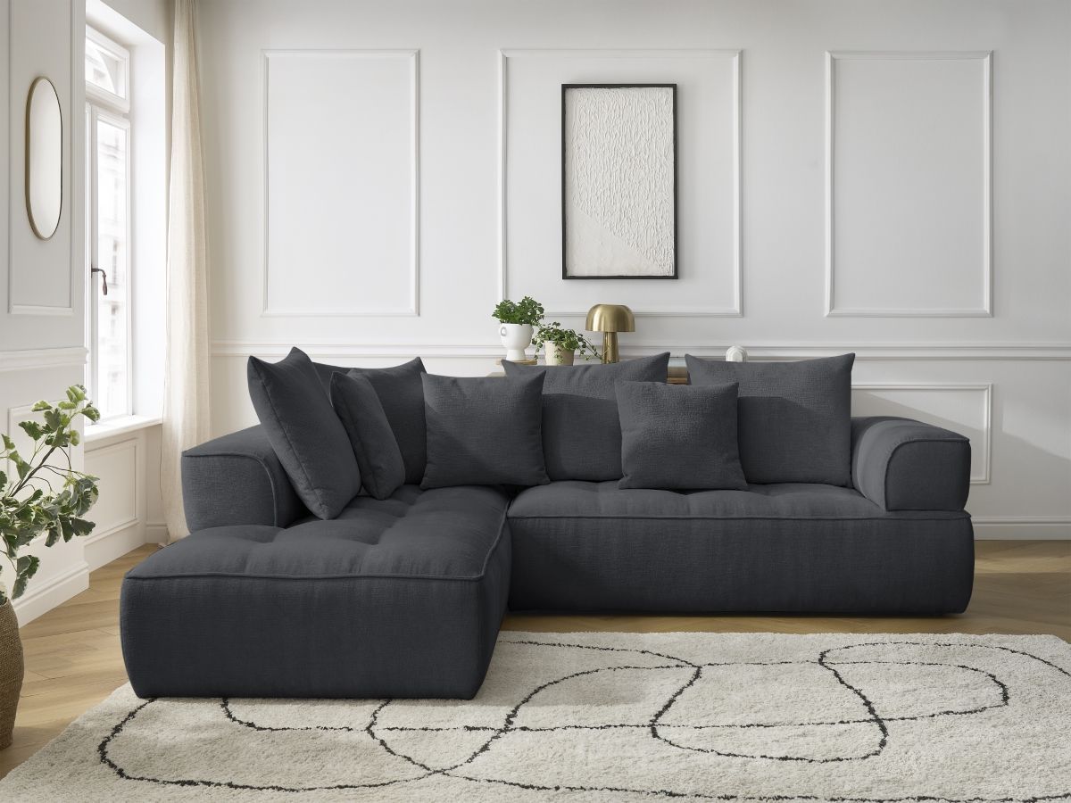 Bobochic Whesley Ecksofa Stoff Dunkelgrau Ecke links