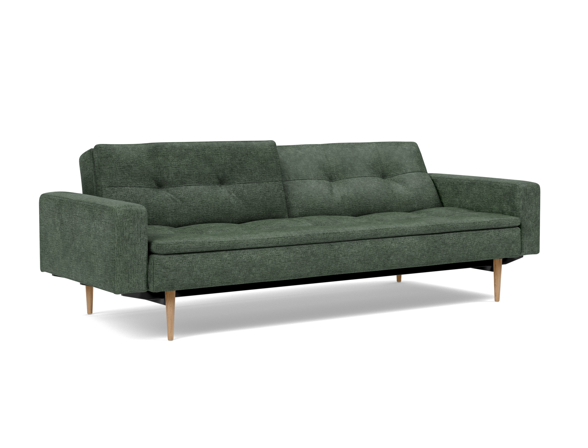 Schlafsofa Dublexo mit Armlehnen Flachgewebe Avella 281-Pine-Green Beine Styletto Eiche hell