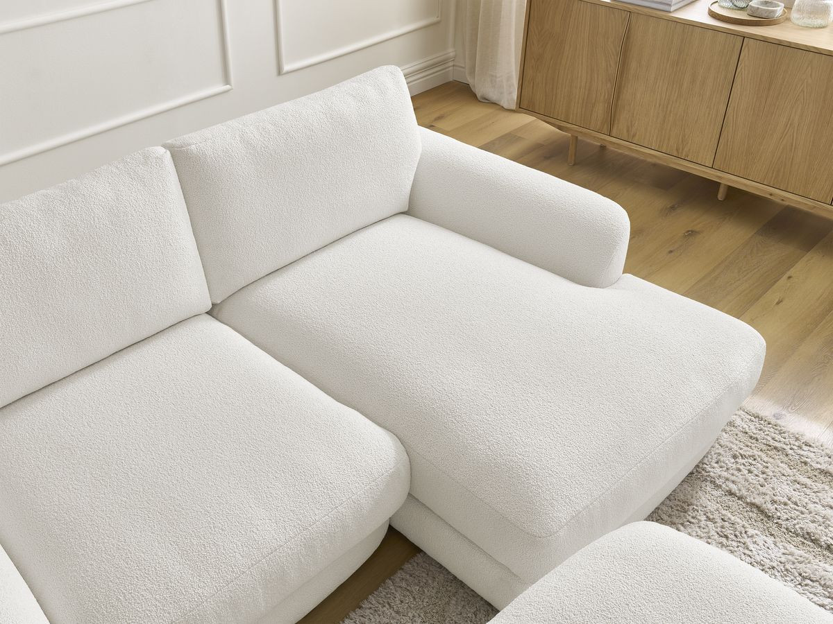 Bobochic Leonore Ecksofa mit Pouf Bouclé-Stoff Weiß Ecke rechts
