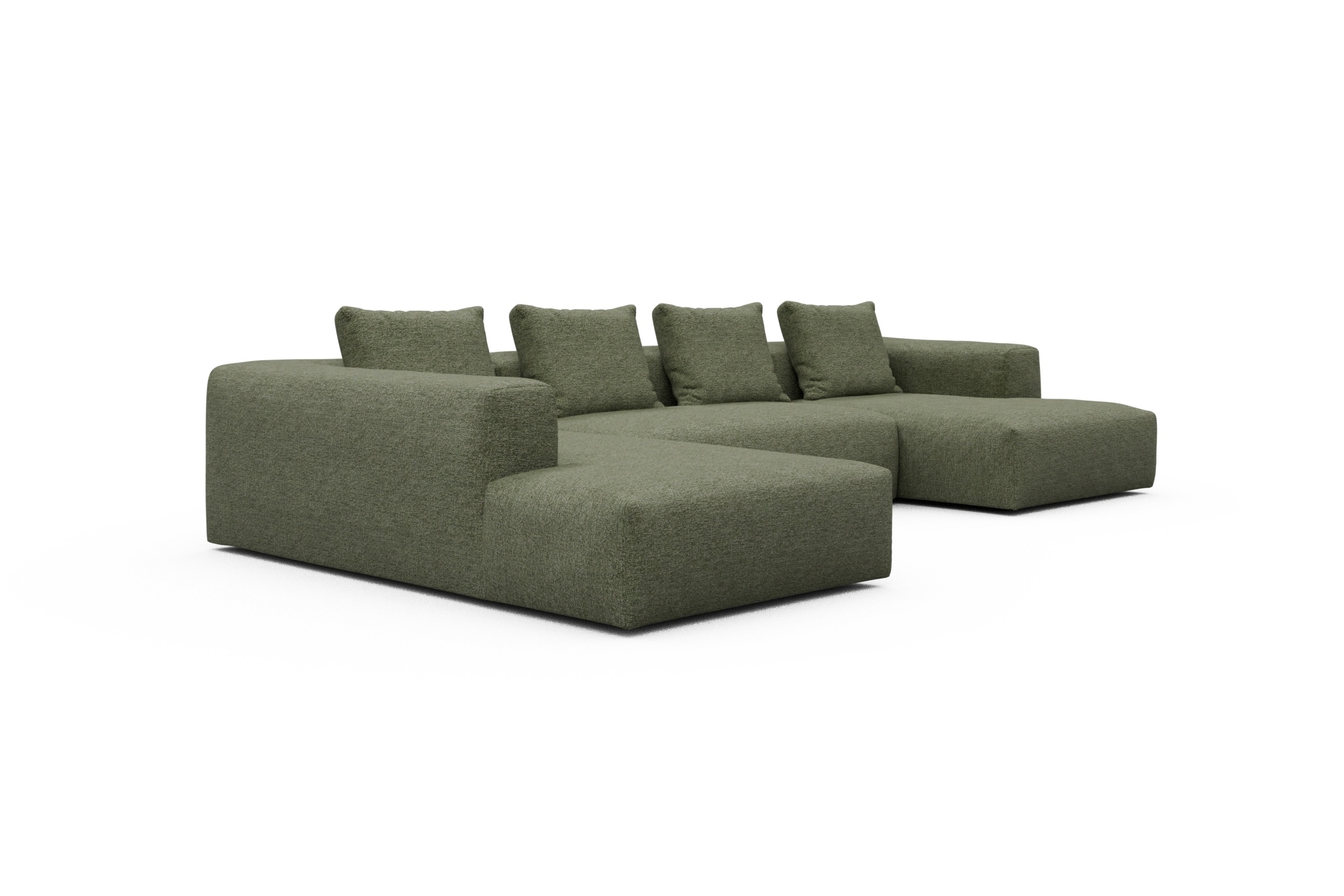 Wohnlandschaft Fred Relax-Ecke links mit 2-Sitzer und Chaiselongue rechts Carreno-Vivid-Green