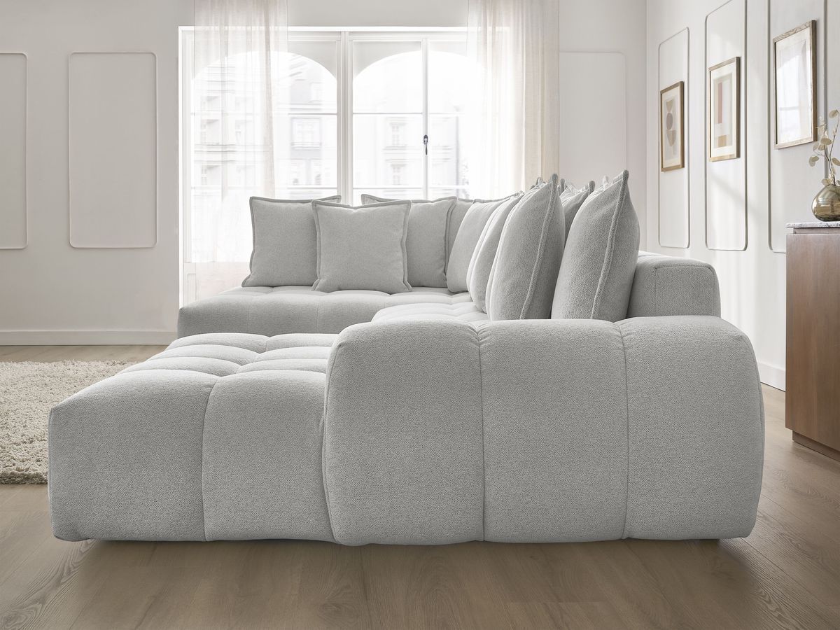 Bobochic Everest Wohnlandschaft, 14 Kissen Melange-Stoff Hellgrau Ecke rechts
