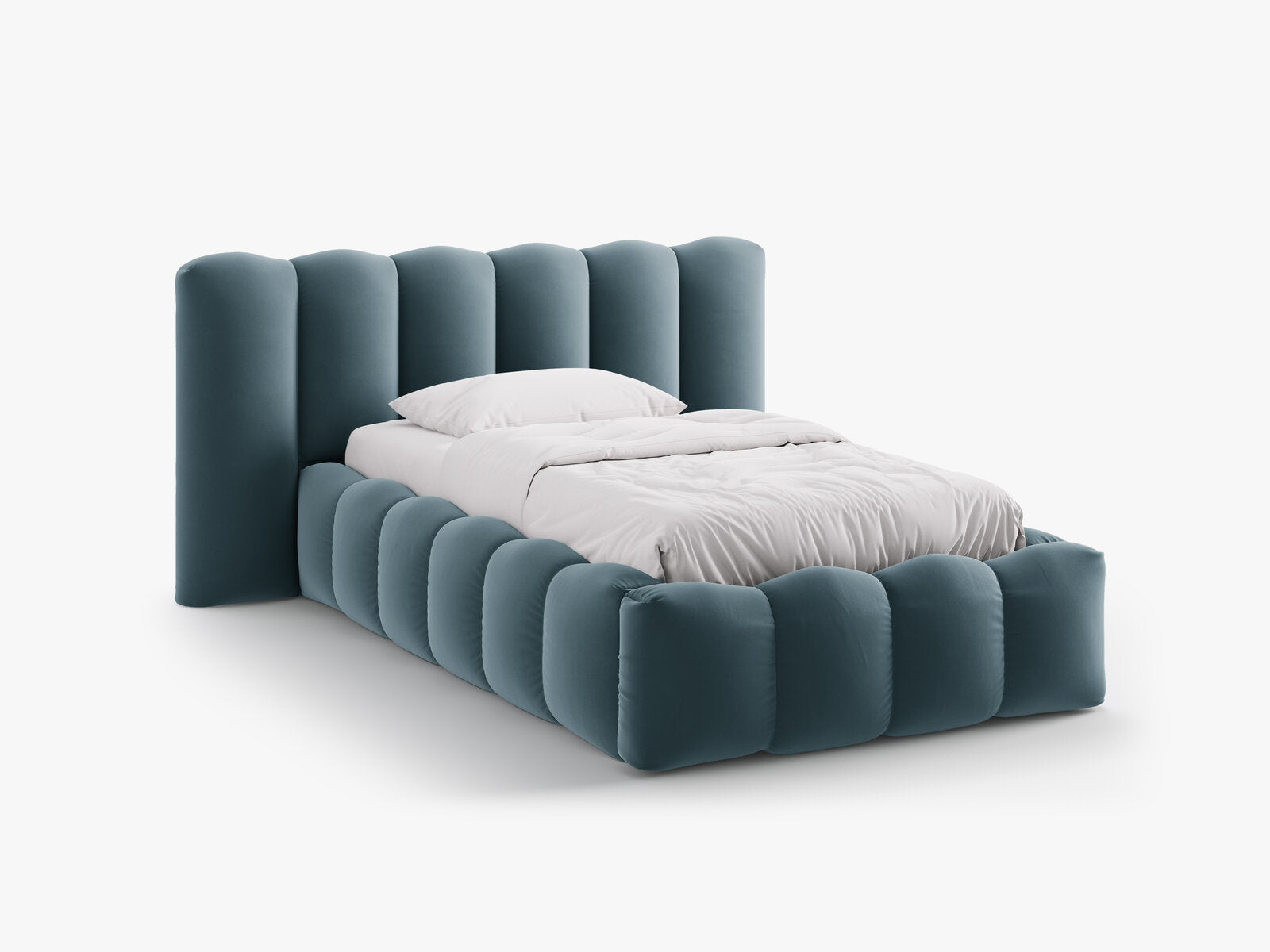 Micadoni Stauraumbett mit Kopfteil Lupine Samt Paris Blau 90x200