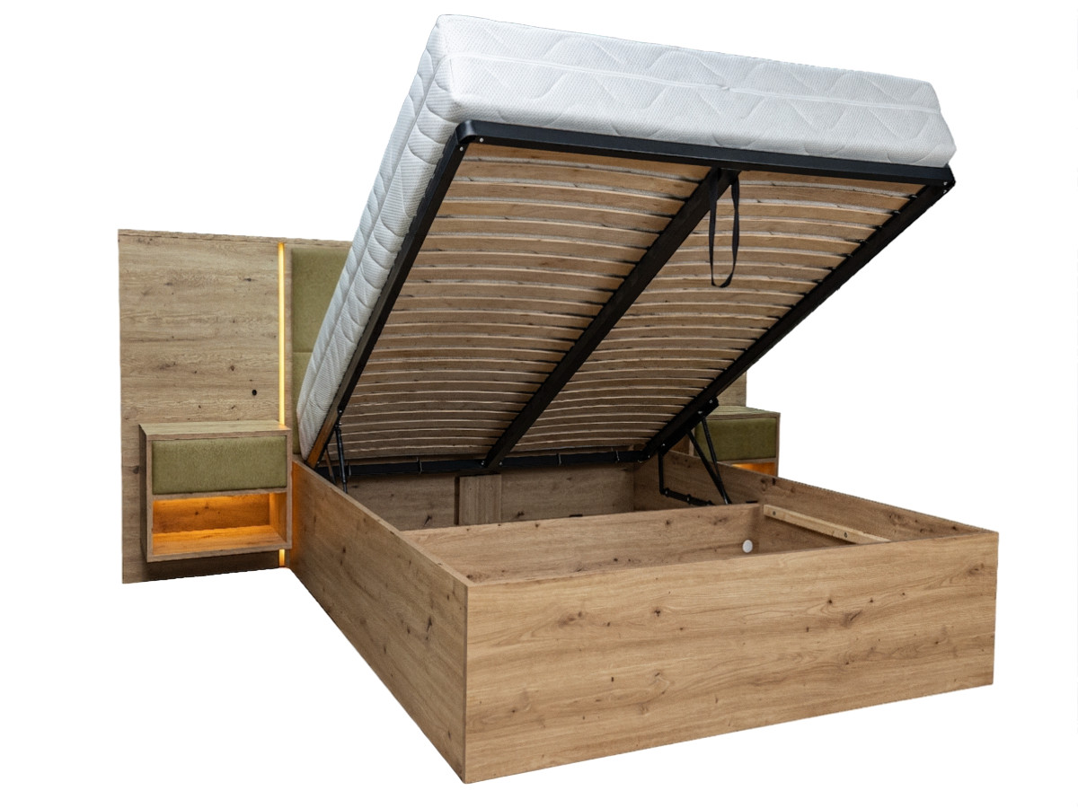 Bobochic Ryokan Polsterbett mit Bettkasten Strukturstoff Grün, Liegefläche 160 × 200 cm