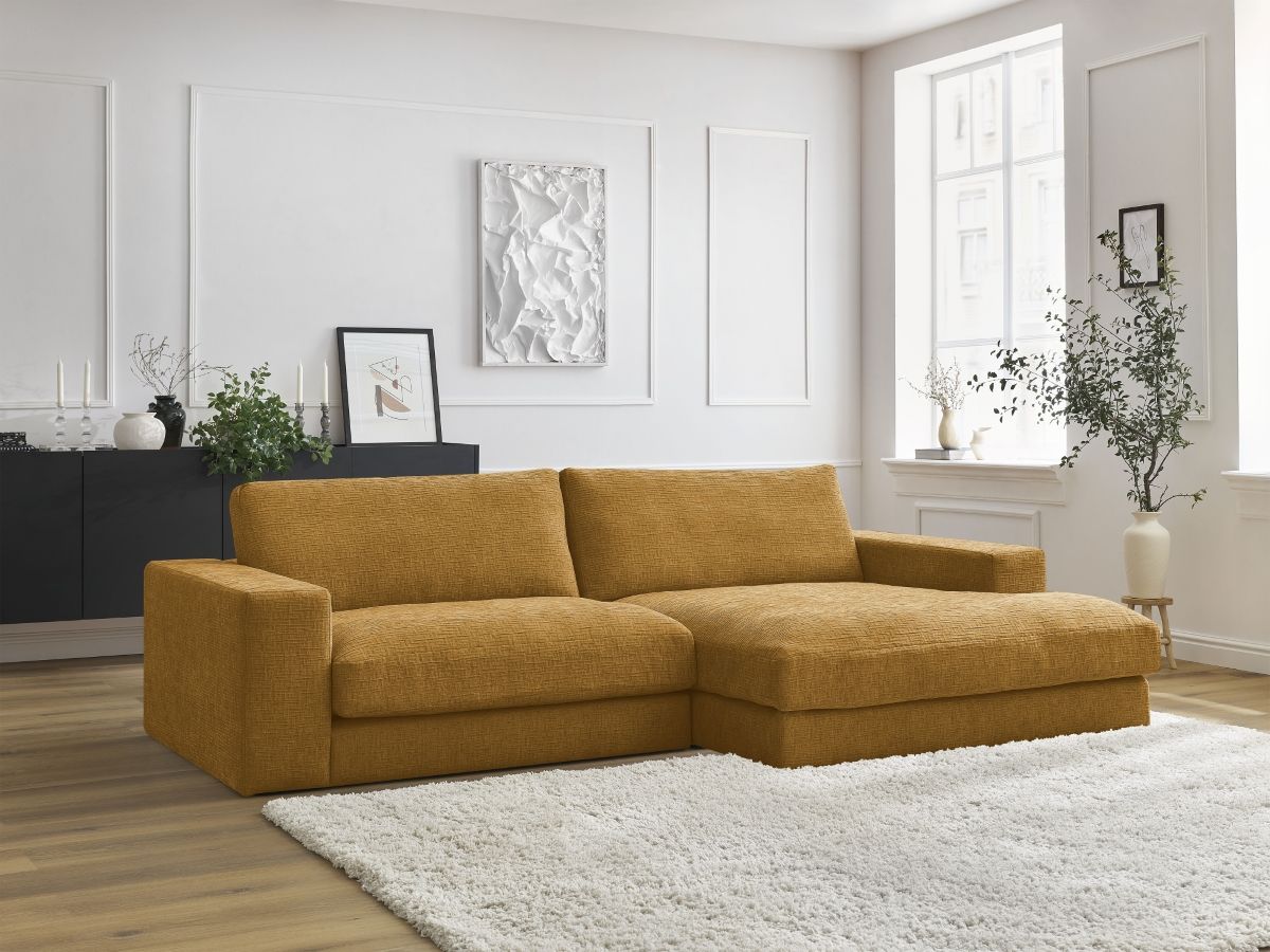 Bobochic Leonard Ecksofa 234 × 159 cm Strukturstoff Gelb Ecke rechts