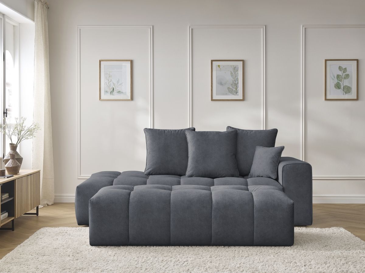 Bobochic Mont-blanc Sofa 5-Sitzer mit Pouf Samt Dunkelgrau Armlehne rechts