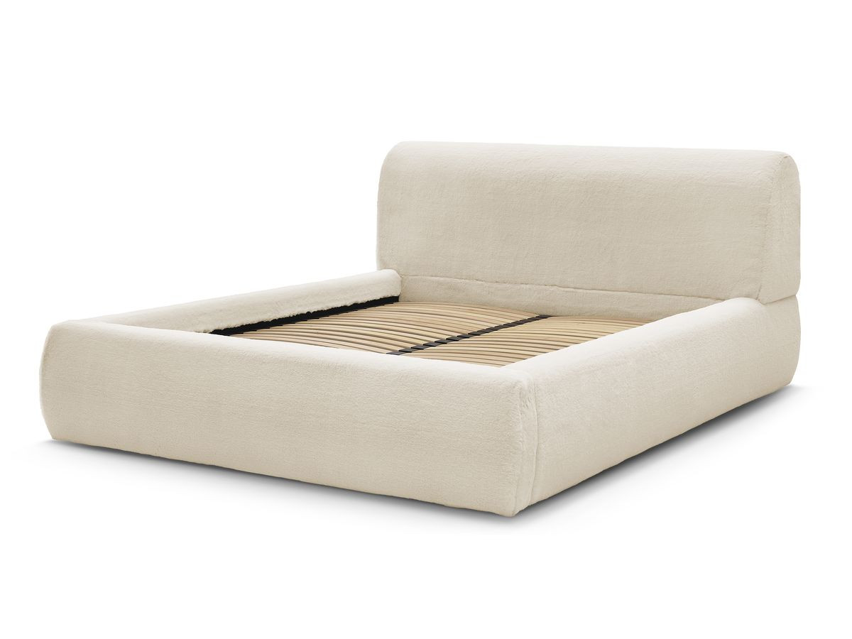 Bobochic Cervin Polsterbett mit Bettkasten Kunstfell Creme