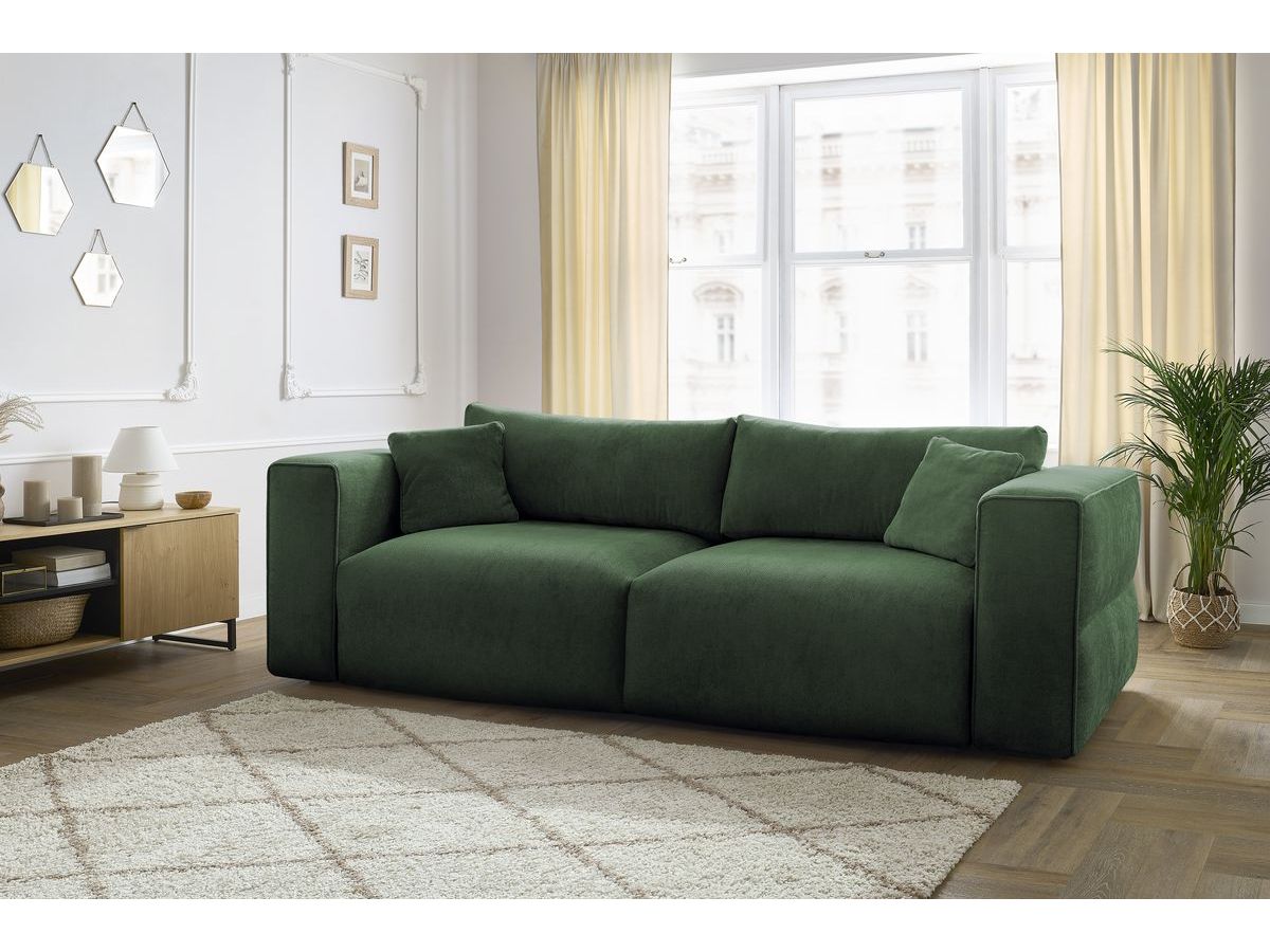 Bobochic Ezechiel Schlafsofa 3-Sitzer mit Bettkasten Stoff Grün
