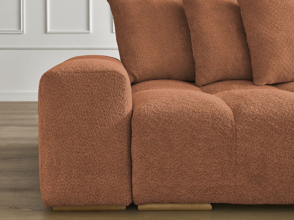 Bobochic Anakin Sofa 3-Sitzer mit Pouf, 6 Kissen Bouclé-Stoff Orange