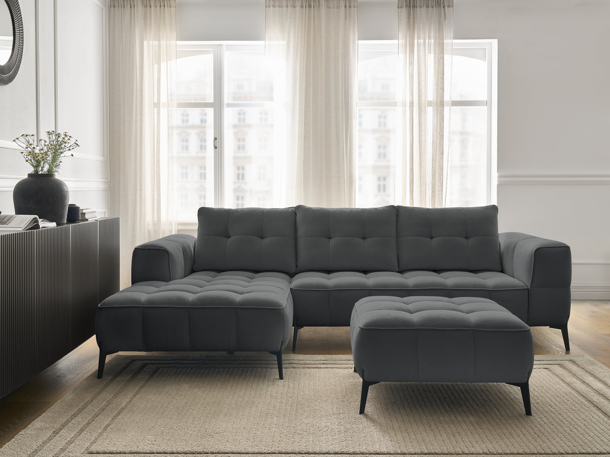 Bobochic Anis Ecksofa mit Pouf Strukturstoff Dunkelgrau Ecke links