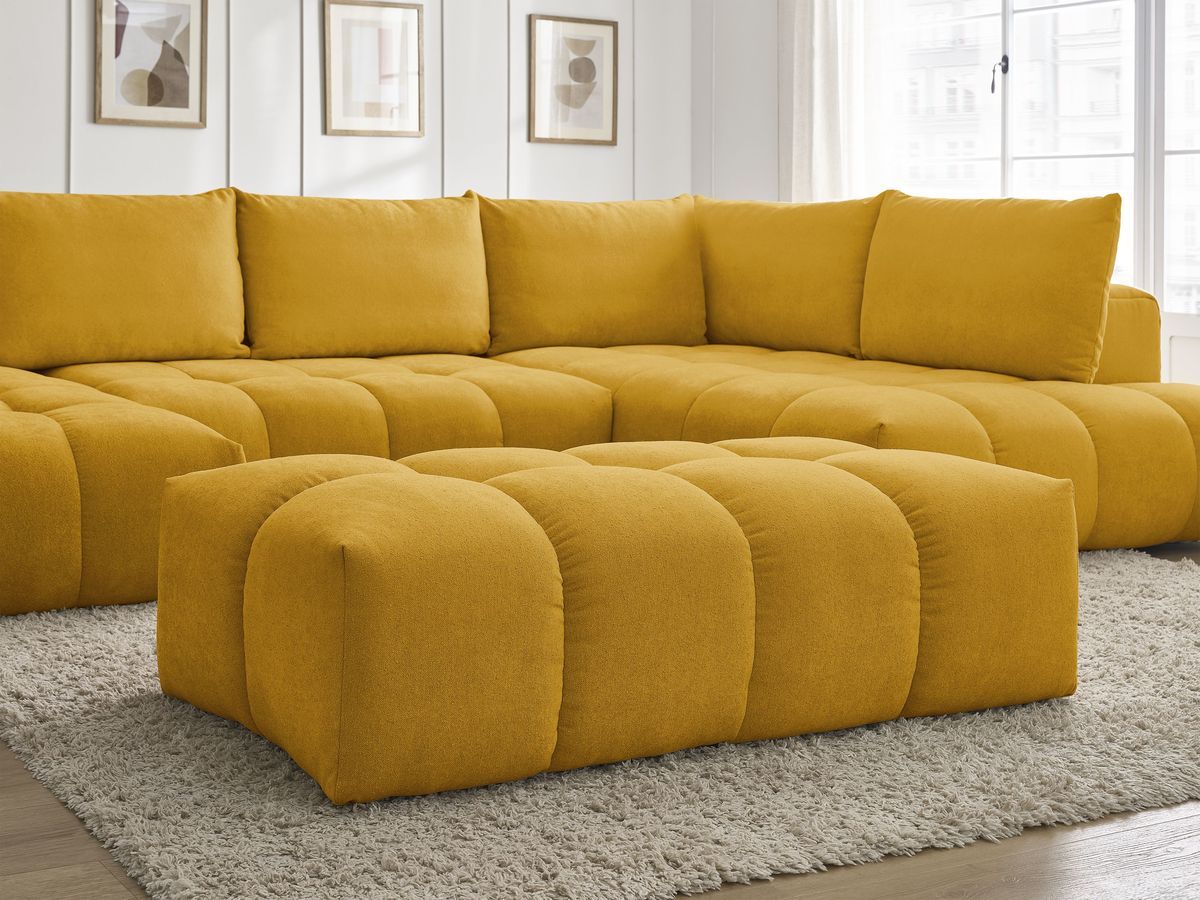 Bobochic Everest Wohnlandschaft mit Pouf, 6 Kissen Strukturstoff Gelb Ecke links