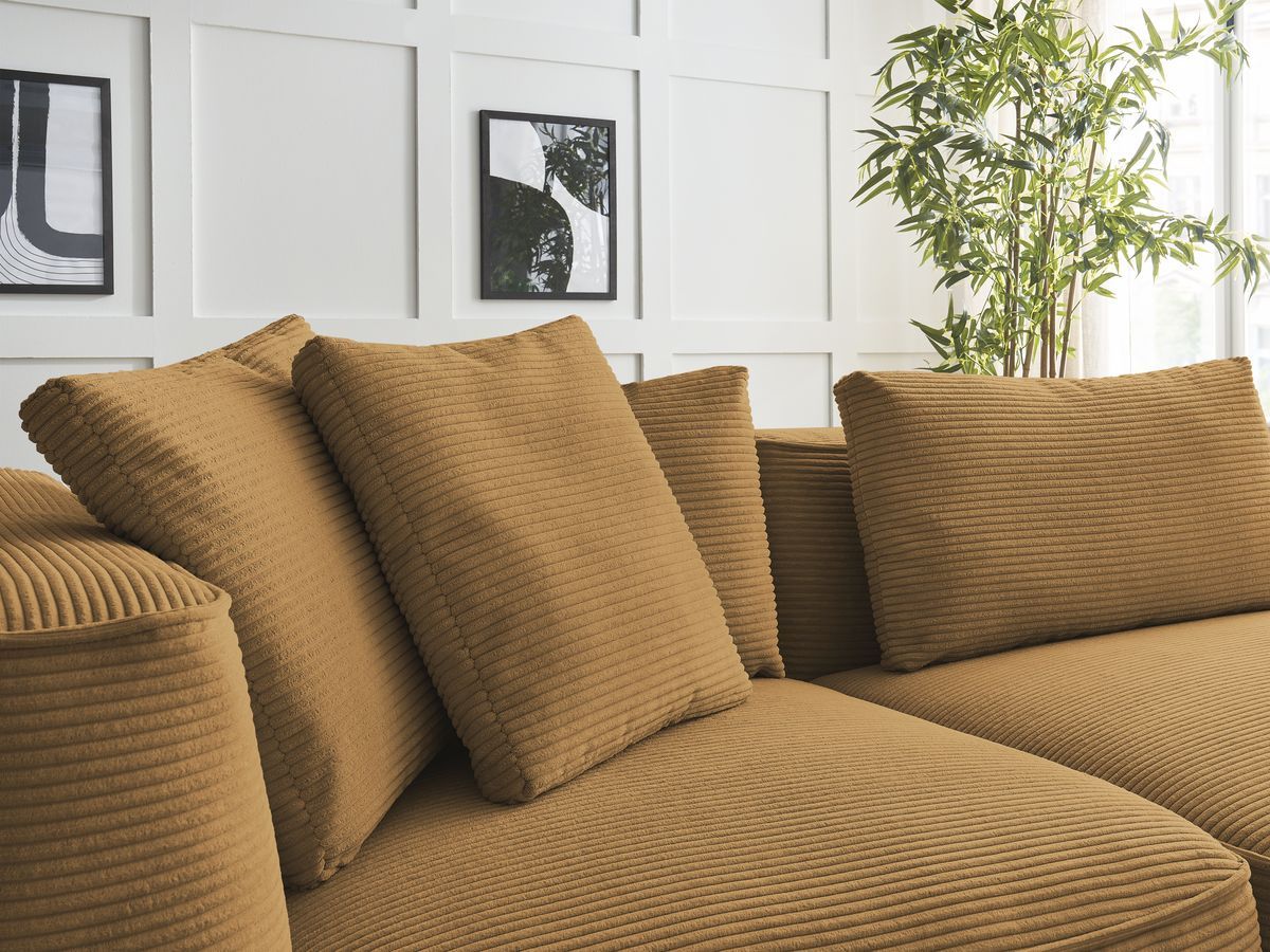 Bobochic Leopold Sofa 4-Sitzer mit Pouf Cordsamt Gelb Armlehne links