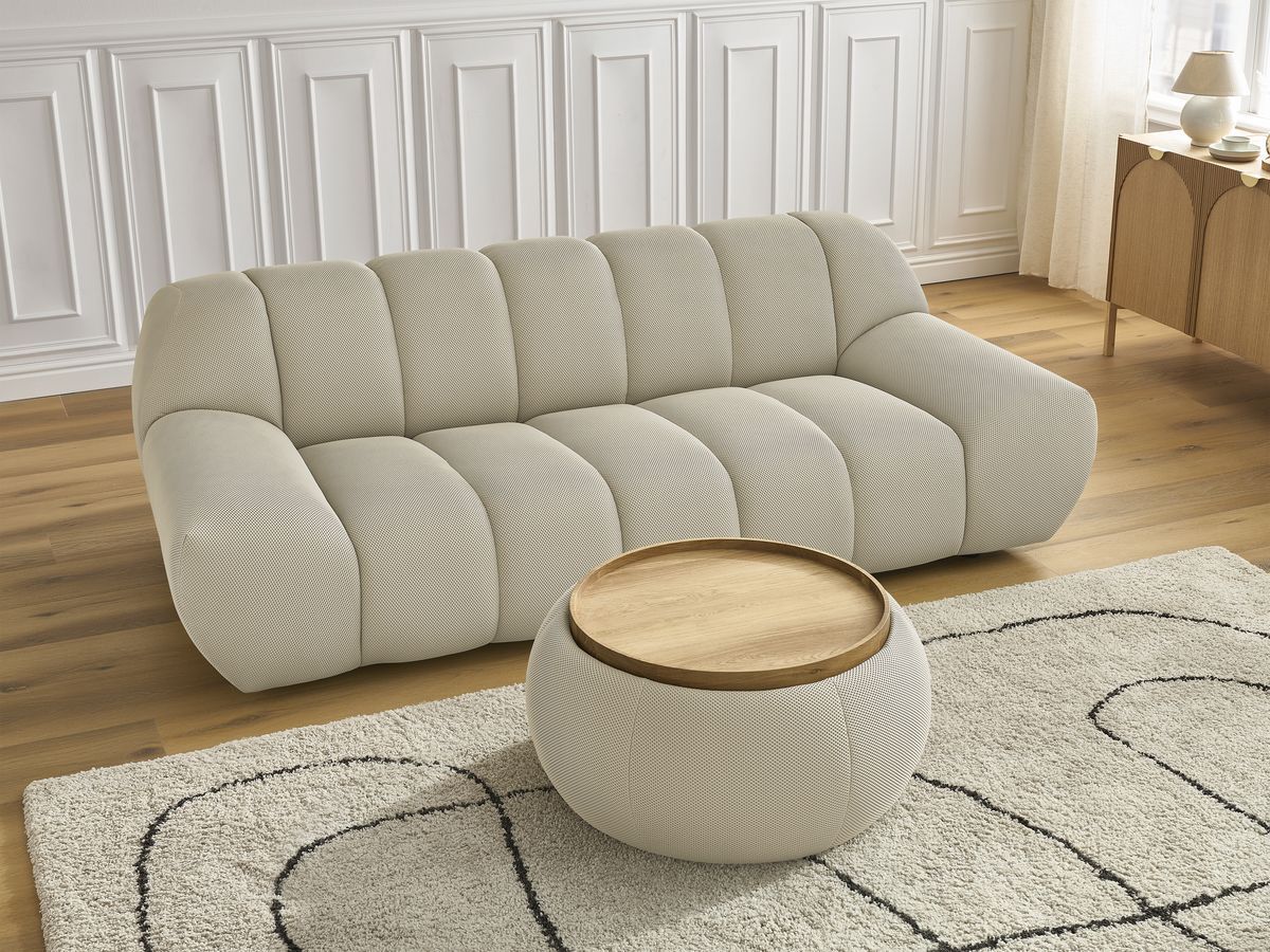 Bobochic Hayden Sofa 2-Sitzer mit Pouf Mesh-Stoff Beige