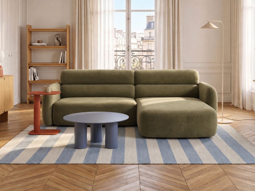 Cosmopolitan Design Ecksofa Malmo 3-Sitzer Samt Bluvel Grün Rechts