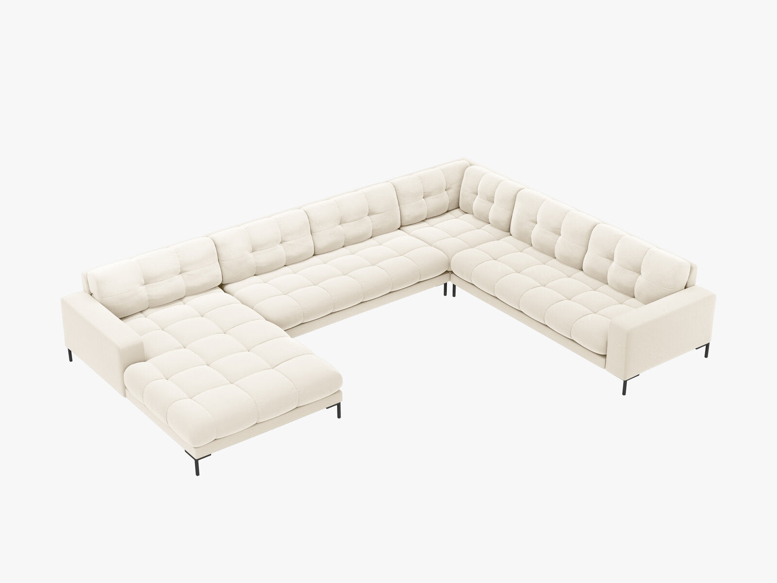 Micadoni Wohnlandschaft Mamaia 7-Sitzer Rechts Samt Bluvel Helles Beige schwarze Beine
