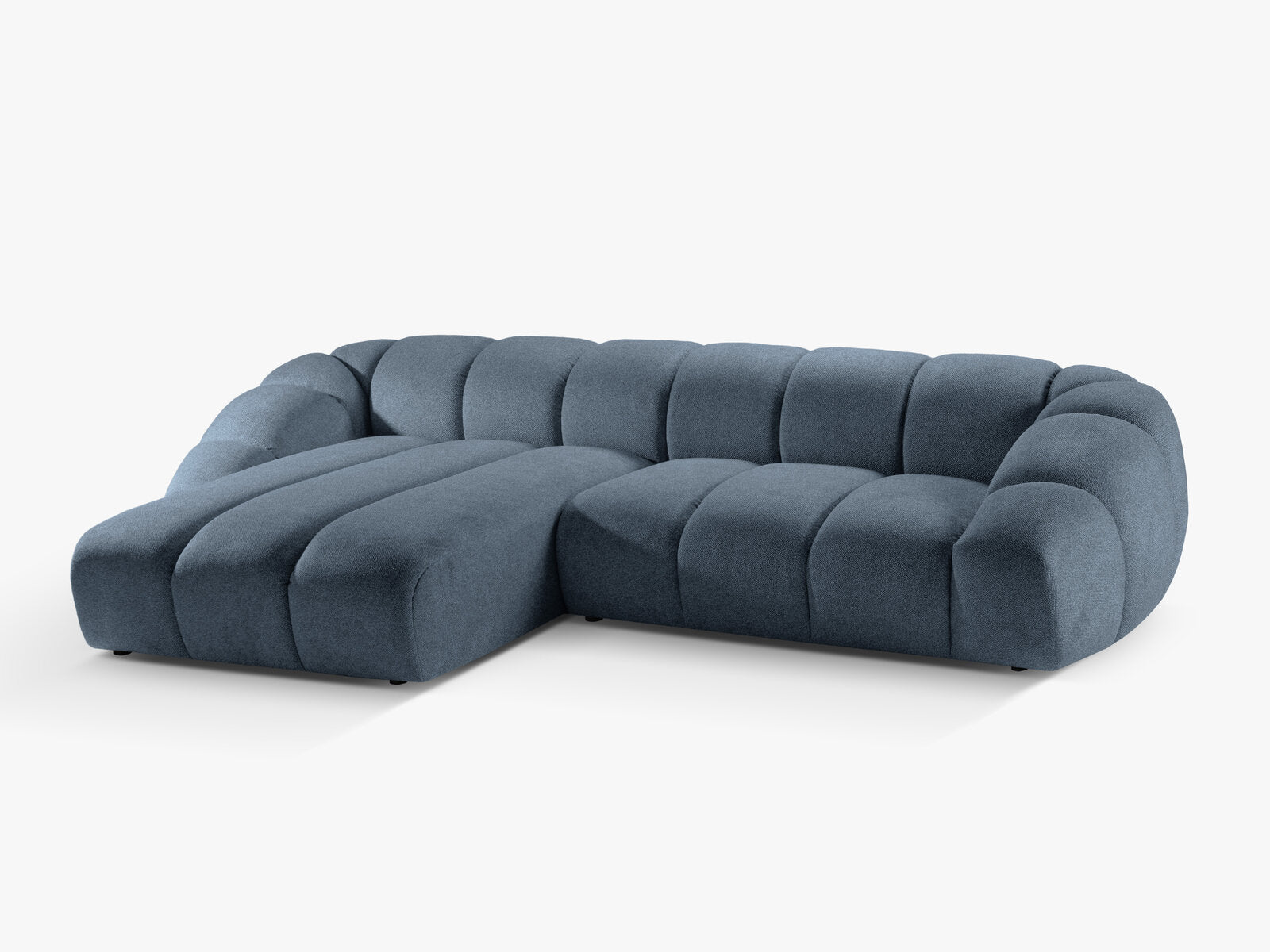 Micadoni Ecksofa Diana 4-Sitzer Links Strukturierter Samtstoff Jeansblau