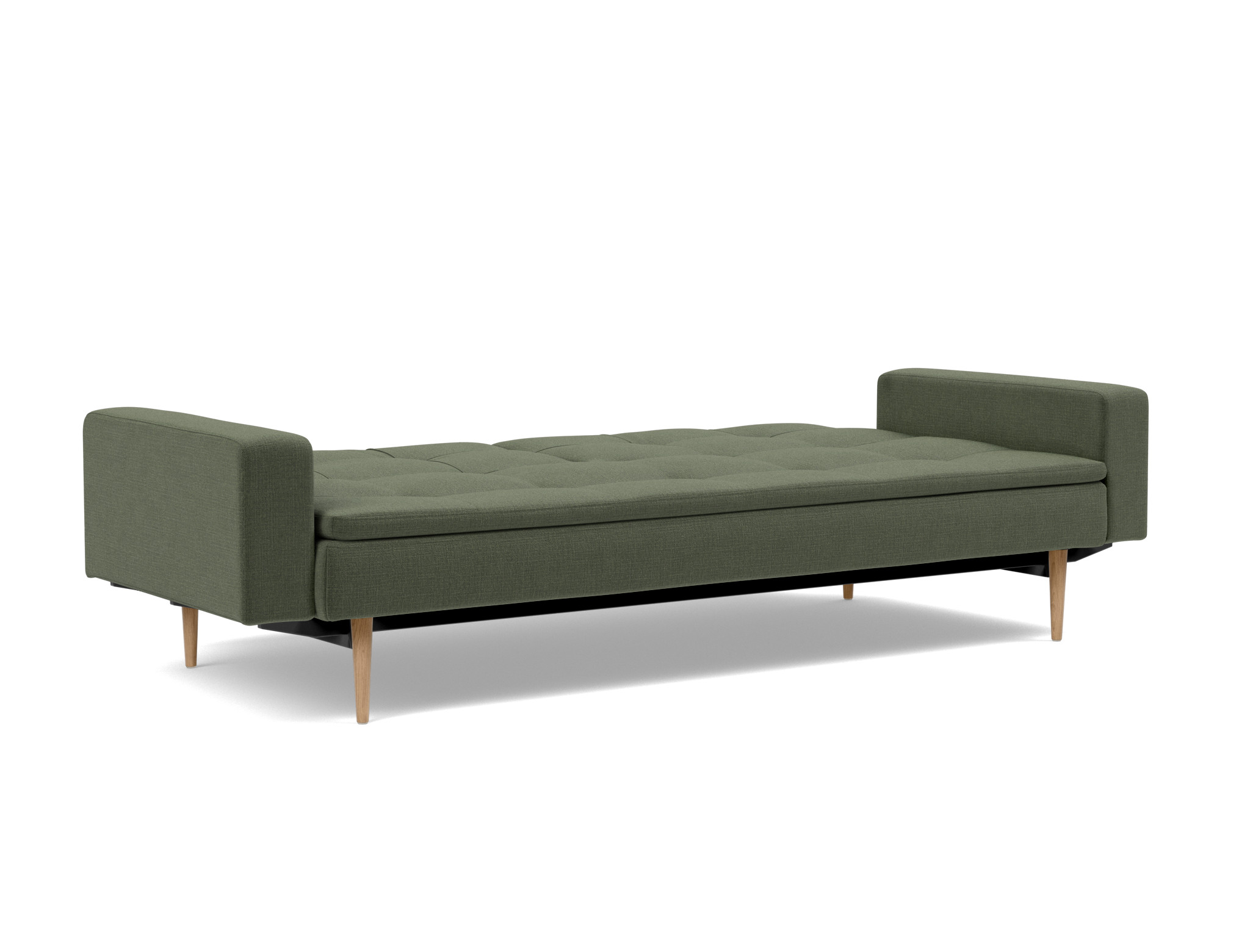 Schlafsofa Dublexo mit Armlehnen Chenille Esina 413-Olive-Green Beine Styletto Eiche hell