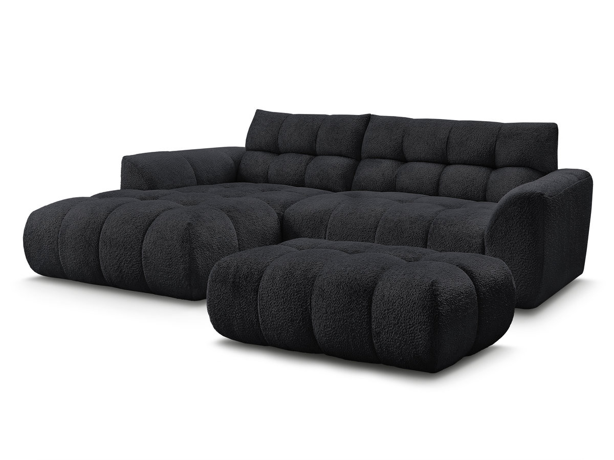 Bobochic Jaya Ecksofa mit Pouf Chenille Schwarz Ecke links