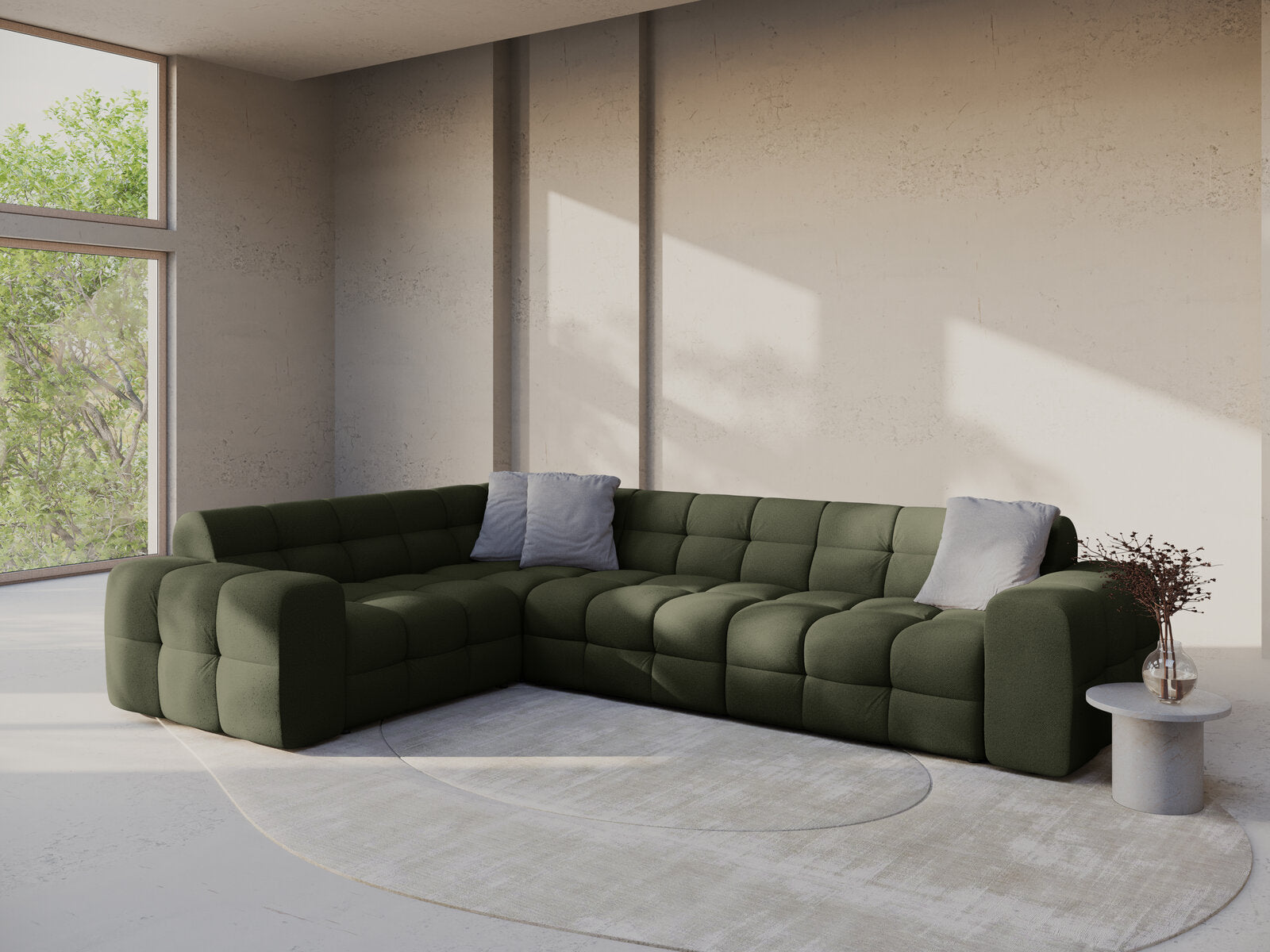 Micadoni Ecksofa Kendal 6-Sitzer Links Strukturierter Stoff Amazonas Grün