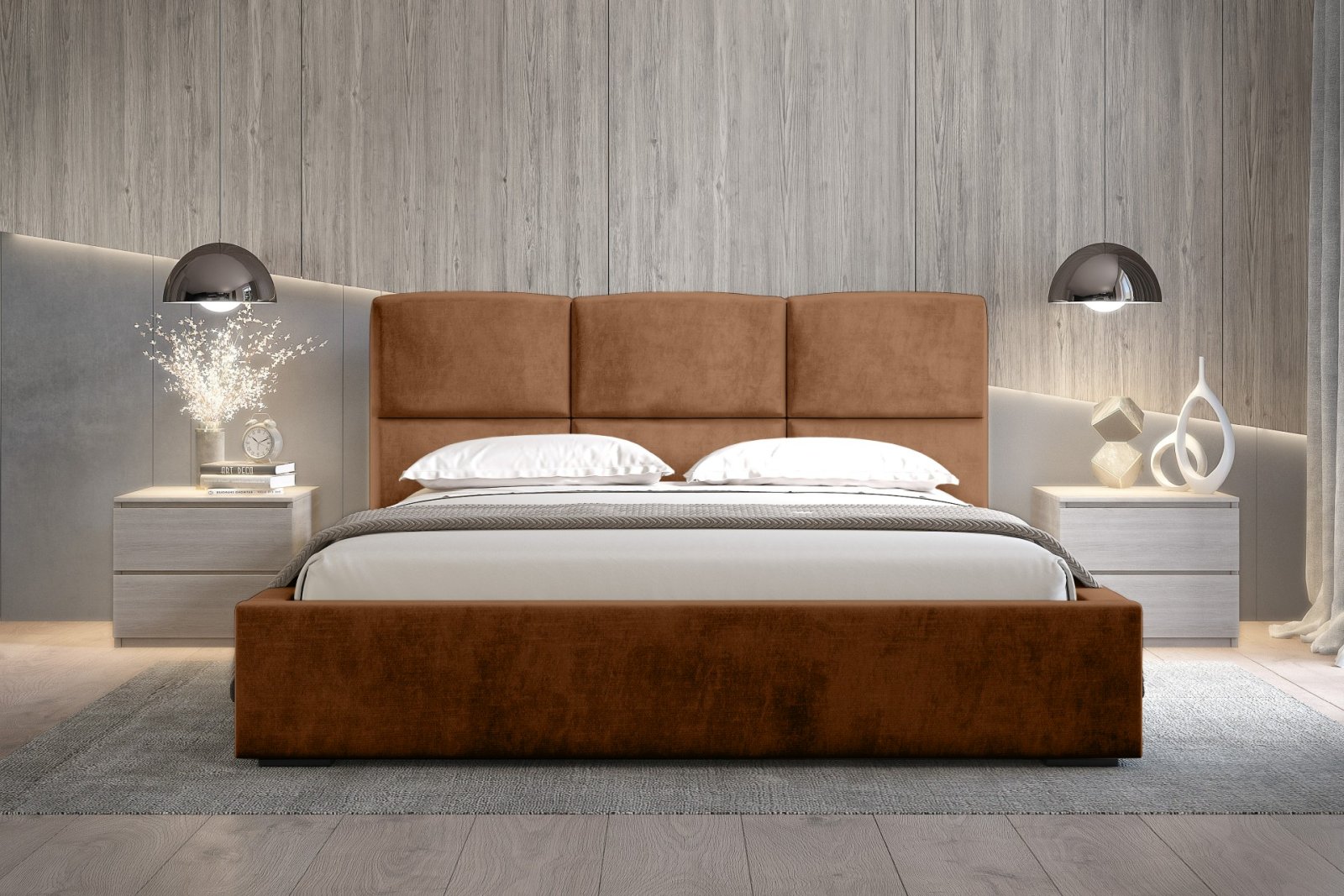 Polsterbett Portoza Samtstoff 160x200 mit Metallrahmen Macau Terra